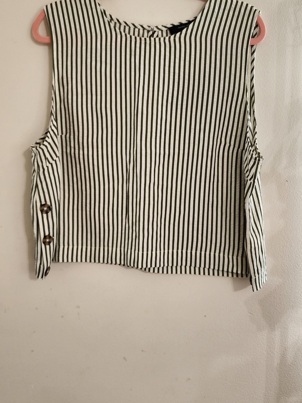 Marc New York Olive Green White Striped Seersucker Button Accent Tank Top XL